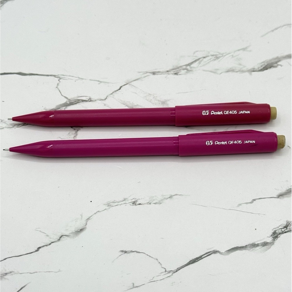 Pentel QE405 Twist Erase Pink Mechanical Pencils Lot of 2  .5mm Japan Tested Vtg